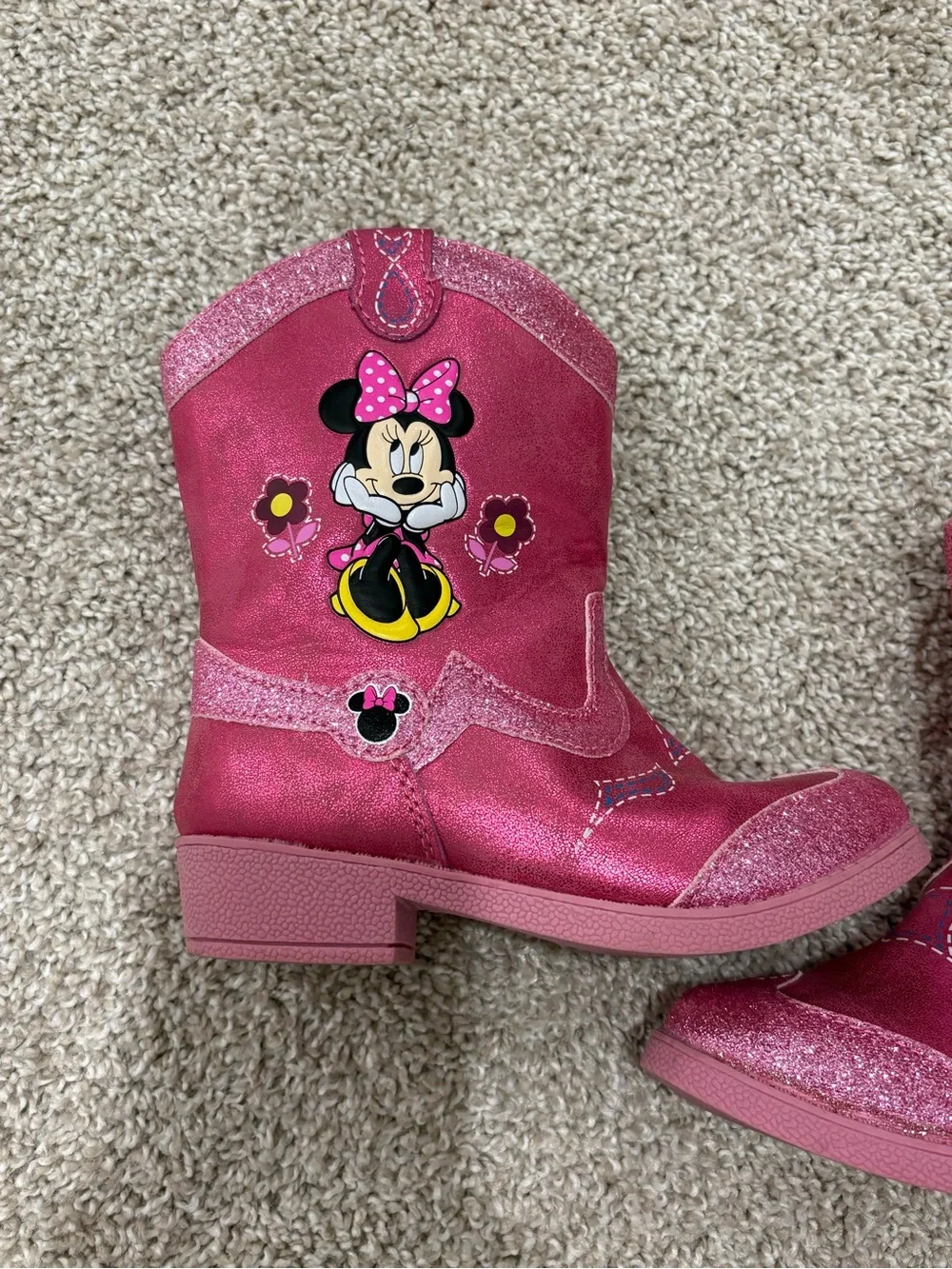 Disney Pink Minnie Mouse Glitter Western Boots Size 10